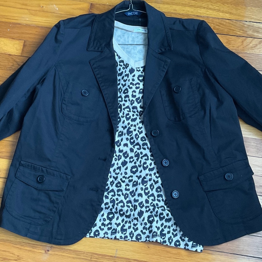 Encore Jeans Black Blazer with Leopard Print Lining